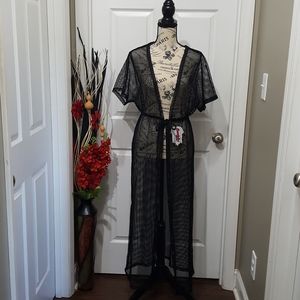 Women Cover Me Up Long Fishnet Duster Size M